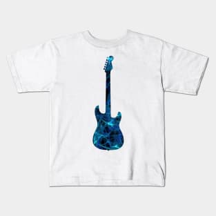 Blue Flame Guitar Silhouette on Black Kids T-Shirt